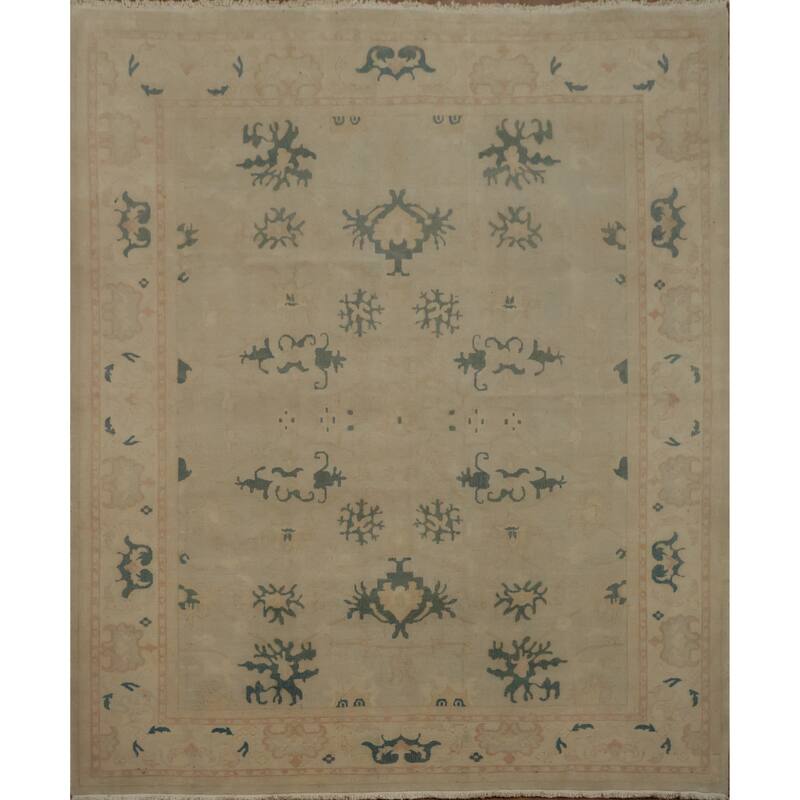 Hand Knotted Oriental 100% Wool Carpet Traditional Floral Beige & Ivories Ziegler Area Rug - 9' 6'' X 7' 10''
