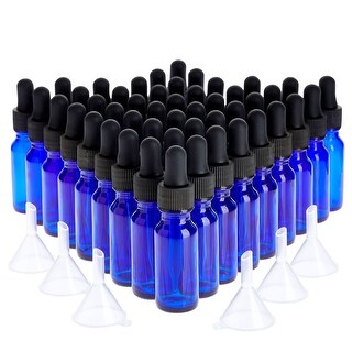 48 Count 0.5 oz Blue Glass Dropper Bottles and 6 Funnels (15 ml, 54 ...