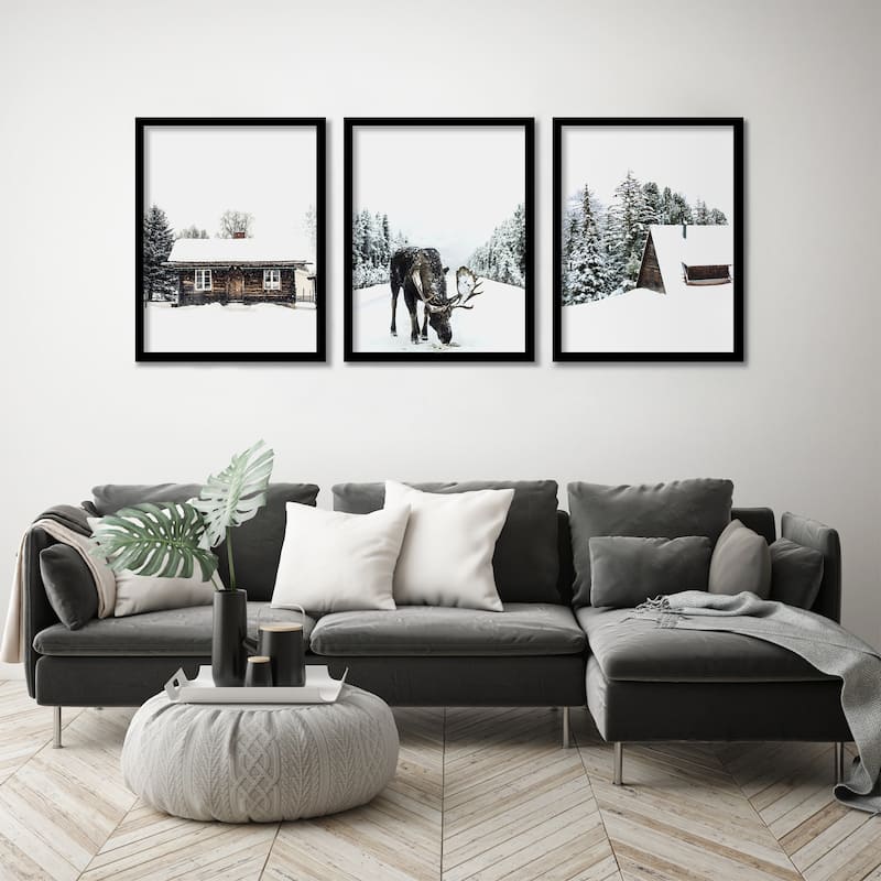(Set of 3) Triptych Wall Art Wall Art Snowy Cabin by Tanya Shumkina