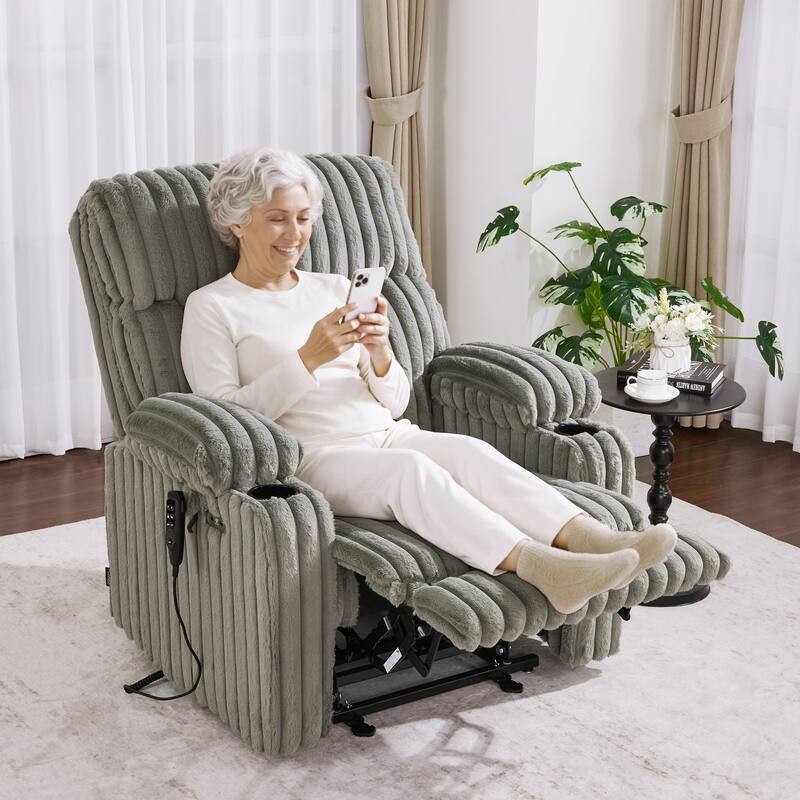 MCombo 180° Lay Flat Power Lift Recliner Chair for Elderly, Dual Motor Lift Chair with Full-Body Heating for Sleeping - Light Grey