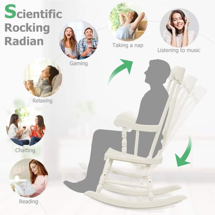 Rocking Chair with Solid Wooden Frame for Garden and Patio - 25.5" x 32.5" x 46.5"(L x W x H)