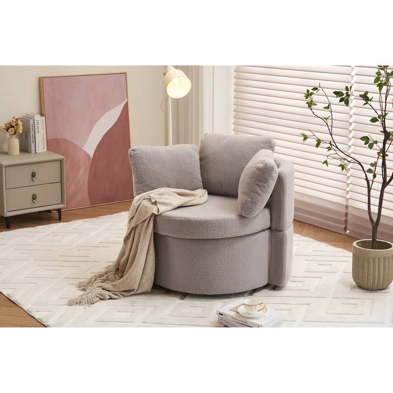 Light Gray Modern 31.5" Upholstered Swivel Barrel Chair with Storage and Back Cushion