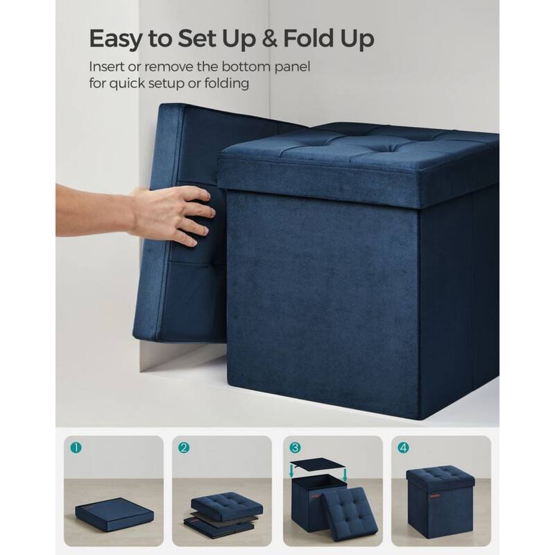Velvet Foldable Storage Ottoman with Padded Seat and Hidden Compartment for Living Room or Entryway