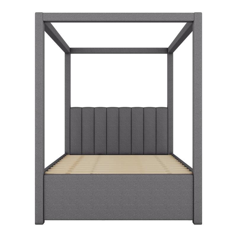 Twin/Full Size Upholstery Canopy Platform Bed with Trundle and Three Storage Drawers