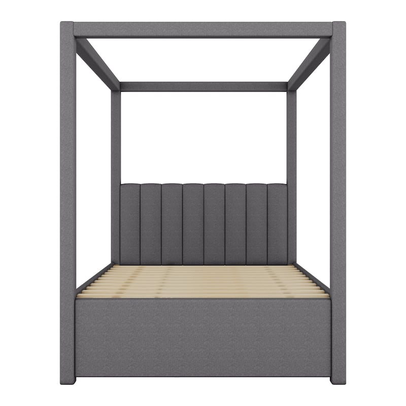 Upholstery Canopy Platform Bed with Trundle and Three Storage Drawers for Bedroom