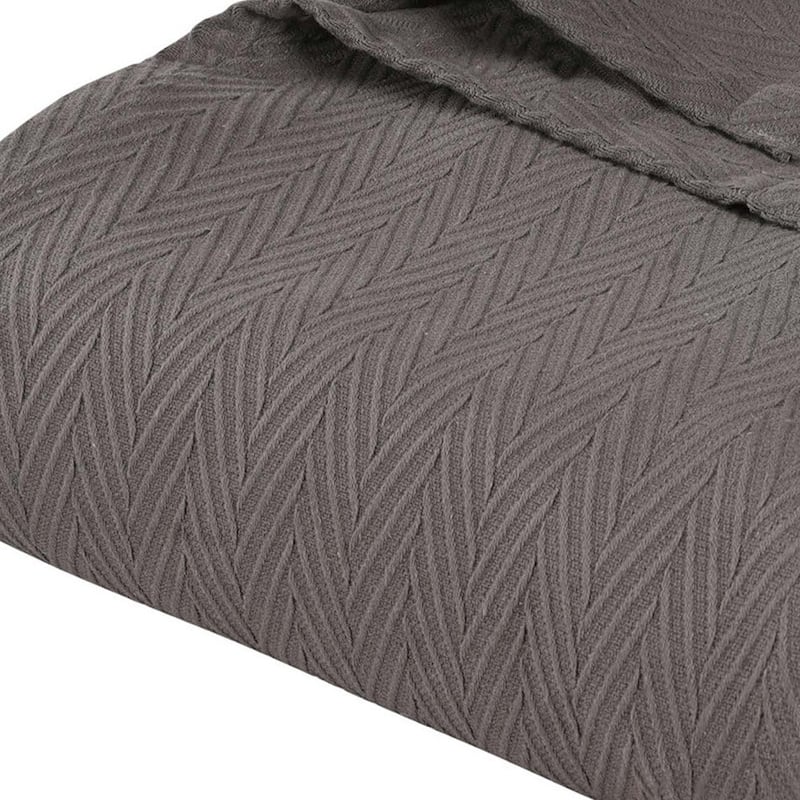 HomeRoots King Charcoal Cotton Woven Chevron Blanket