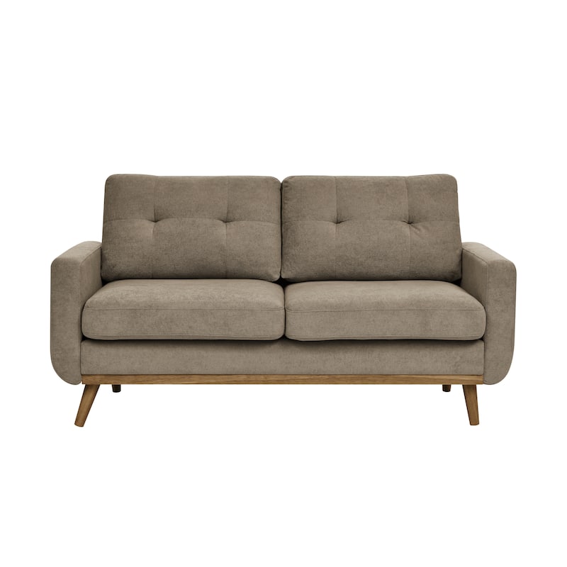 67.7" Wide Mid-Century Modern Tufted Loveseat Sofa in Khaki Polyester with Wooden Legs