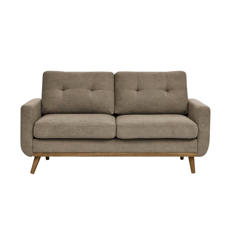 Grey Polyester Mid Century Loveseat Sofa with Solid Wood Legs - N/A