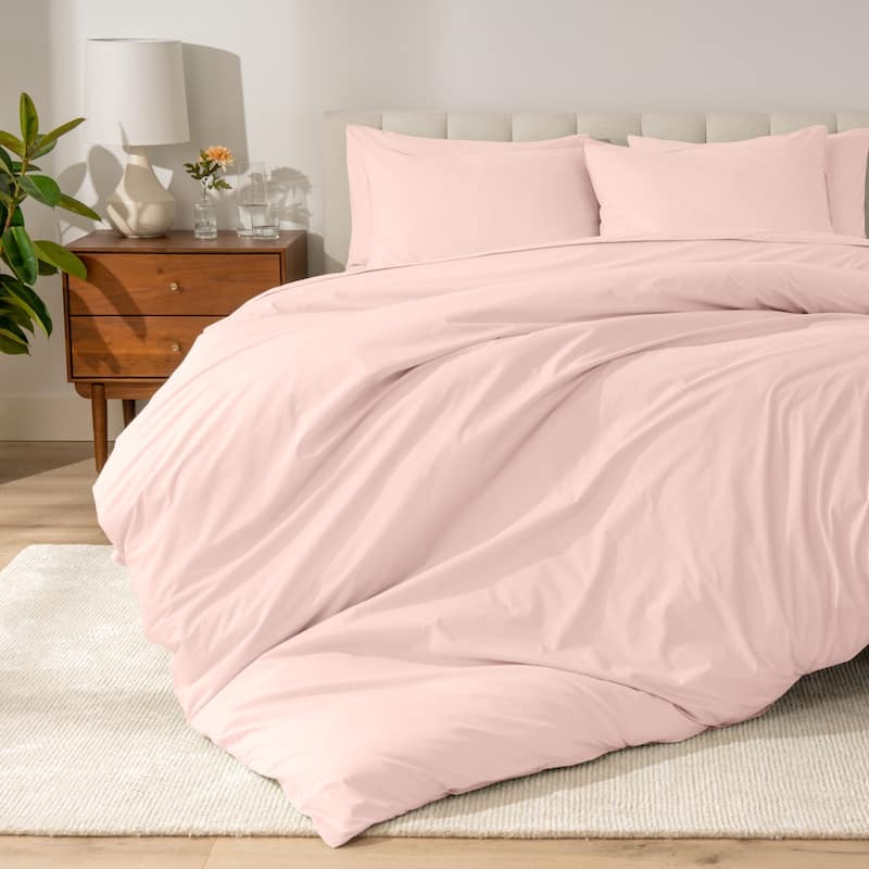 Bare Home Organic Cotton Percale Duvet Cover Set - Dusty Pink - King