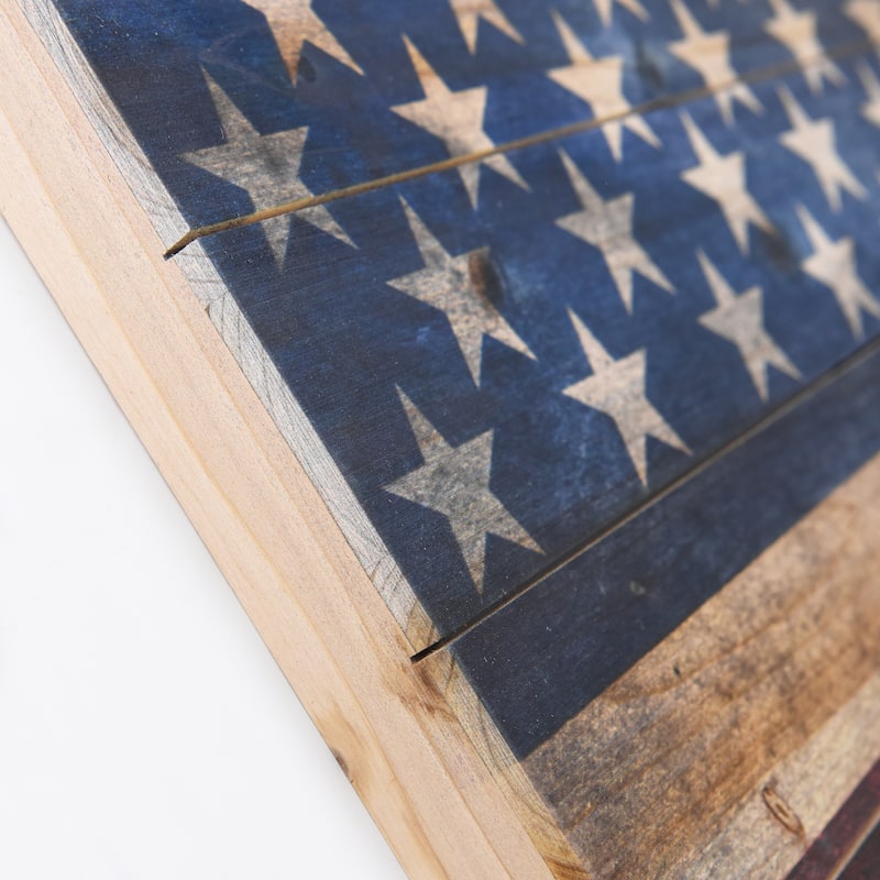 American Flag Print on Solid Fir Wood Plank Wall Art