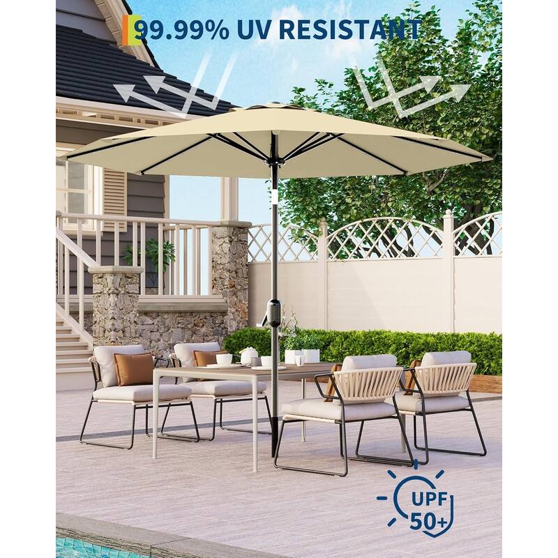 10 Ft Patio Umbrella with Solar Lights, Outdoor Table Umbrella with 40 LED Lights & Tilt Crank