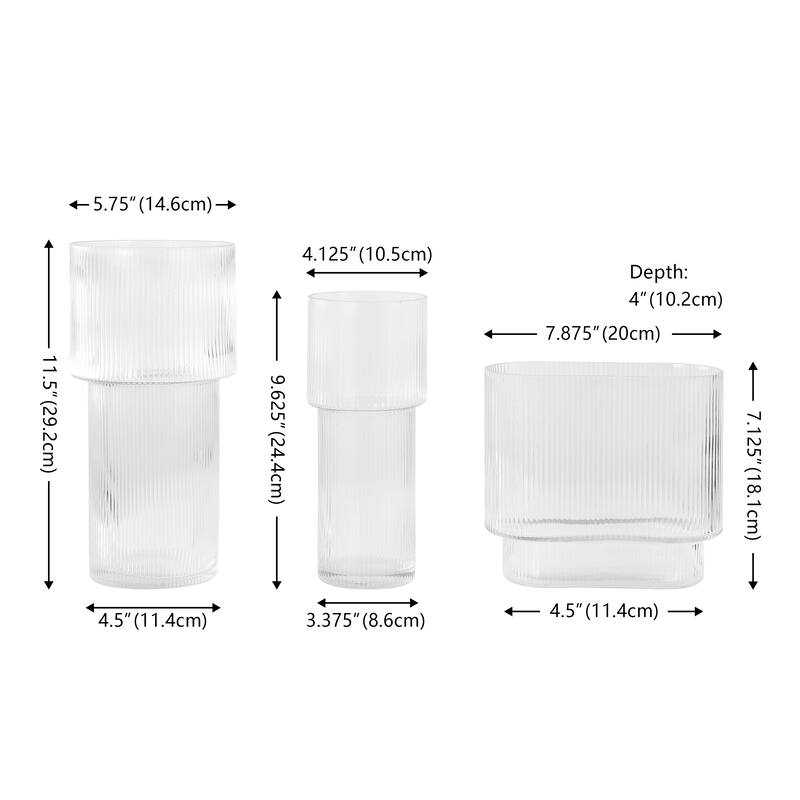 SAFAVIEH Home Ceva Clear Fluted Glass Vase Set of 3