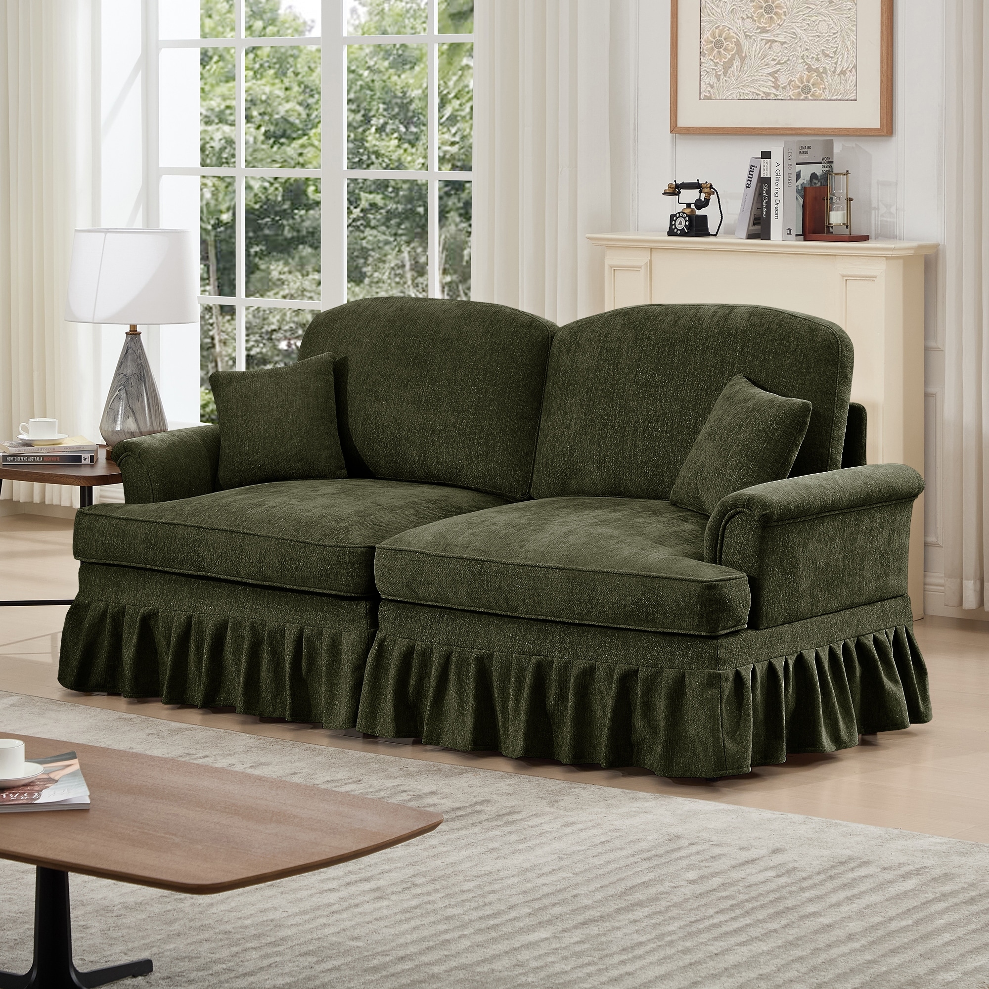 GDFStudio - Elegant Mid Century Oversized 2-Seater 76.4" Chenille Sofa with Flared Arms