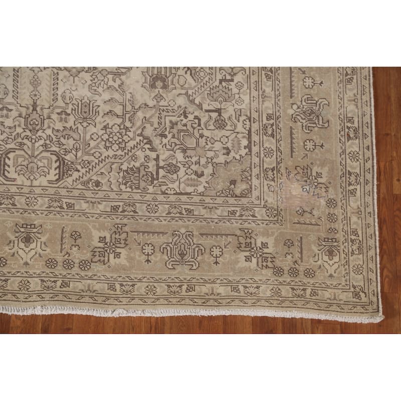 Distressed Geometric Tabriz Persian Vintage Rug Handmade Wool Carpet - 6'9" x 9'7"