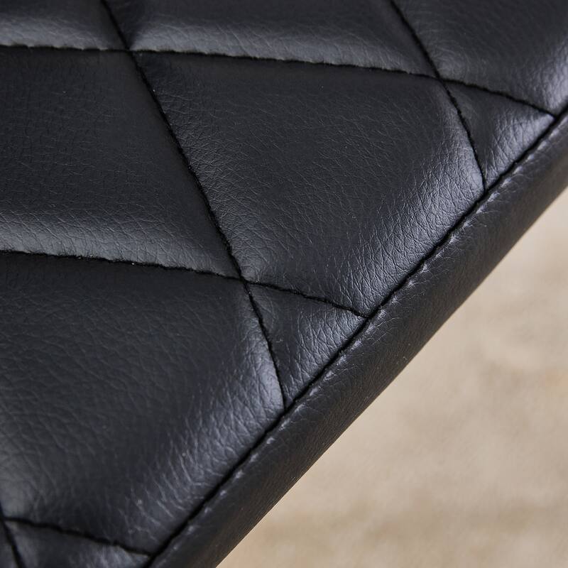 Leather Dining Table Chair Set of 6, High Back Dining Chair, Grid Armless Lounge Chair, Office Chair with C-Shaped Metal Legs