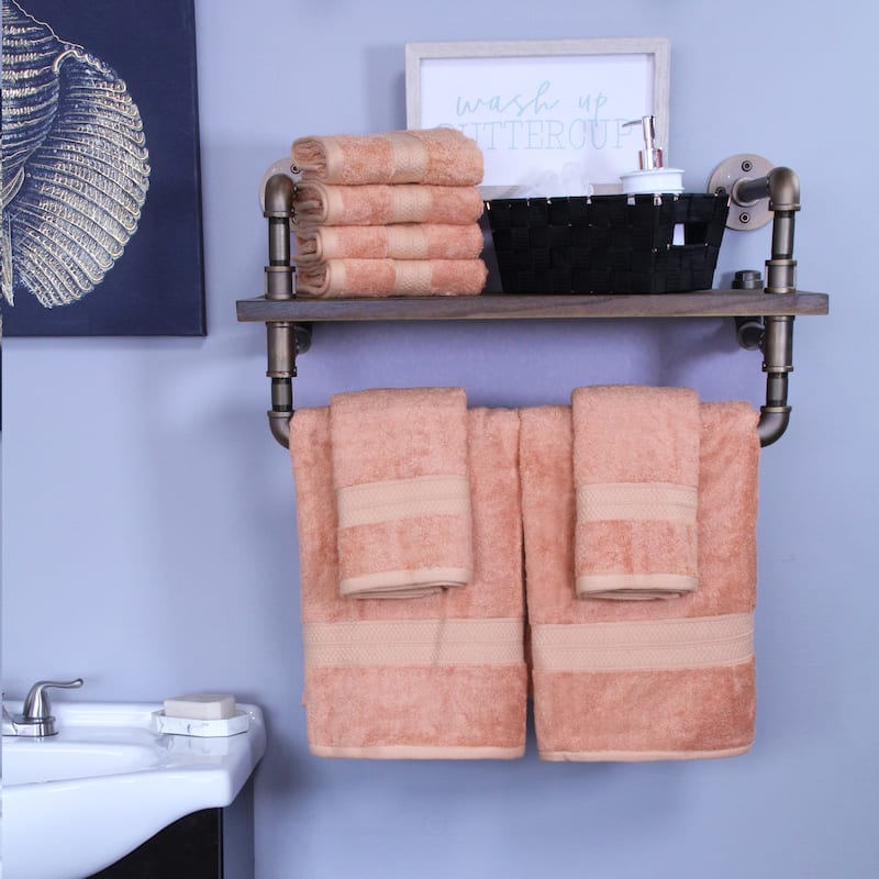 Superior 8 Piece Towel Set (2 Piece Bath Towel and 6 Piece Hand Towel), Rayon From Bamboo and Cotton - Salmon