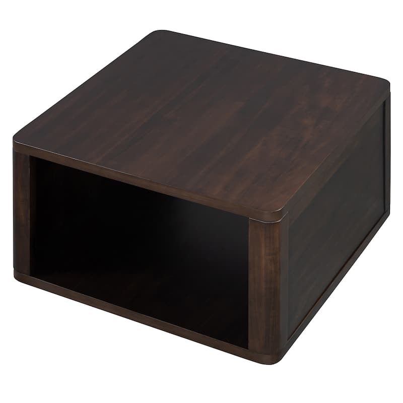 Square Coffee Table in Farmhouse Coffee Table with Storage,2-Tier Center Table with Half Open Storage Compartment in 30.8"