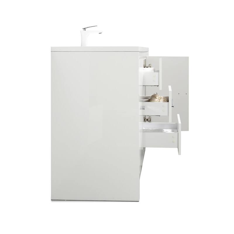Freestanding Bathroom Vanity Set in HG-White with Integrated Solid Surface Sink