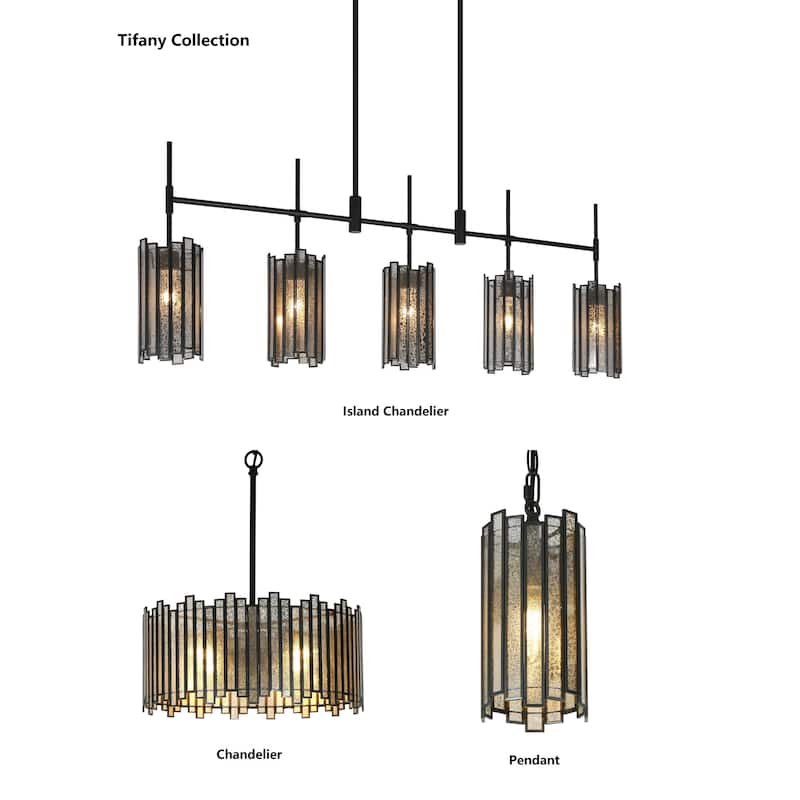 Tifany Modern 4-Light Drum Chandelier Black Glass Island Lights for Dining Room - 15.7'' L x 15.7'' W x 18.9'' H