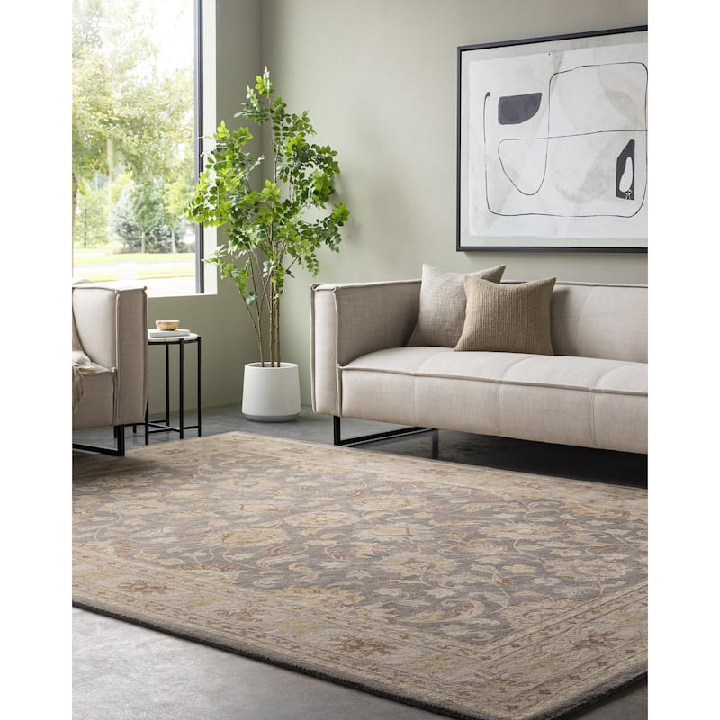 Livabliss Caesar Updated Traditional Border Area Rug. - 10' x 14' - Grey/Beige