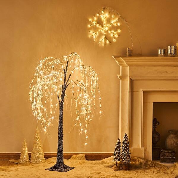 Lighted Willow Tree Plug in 300 Fairy Lights 4FT, Flocked Tree with