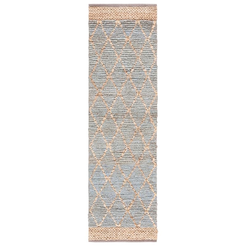 SAFAVIEH Handmade Natural Fiber Foolke Casual Jute Trellis Rug - 2'6" x 6' Runner - Light Blue