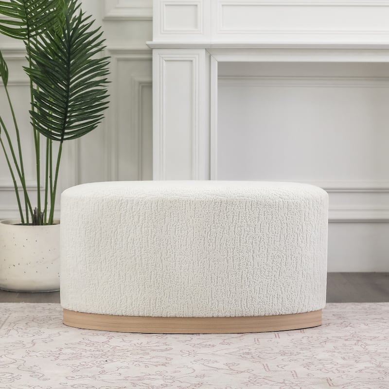 Adeco Velvet Upholstered Bench Oval Ottoman for Bed End Entryway