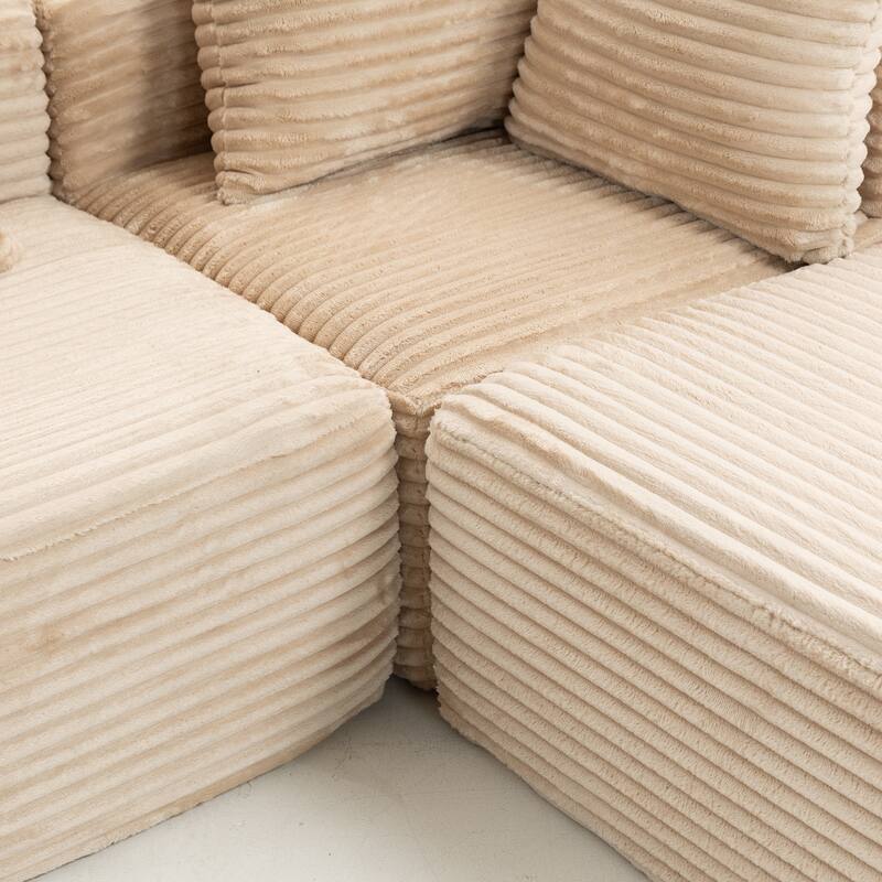 Floor Standing Deep Seat Sofa Corduroy Modular L-shaped Sectional Sofa with Chaise Lounge Compressed Sofa with Ottoman