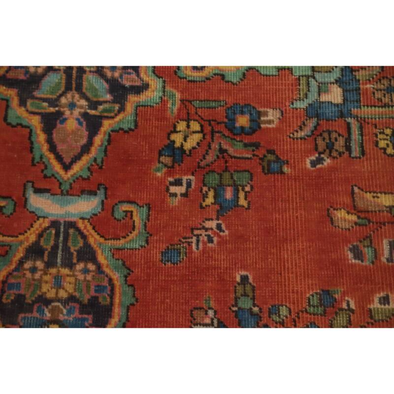 Hand Knotted Oriental 100% Wool Carpet Traditional Floral Oranges & Rust Tabriz Area Rug - 9' 5'' X 6' 5''