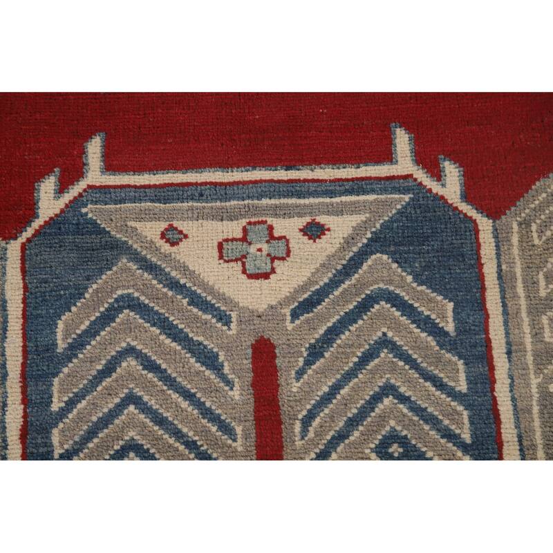 Geometric Red Kazak Oriental Area Rug Wool Carpet - 8'0" x 9'9"