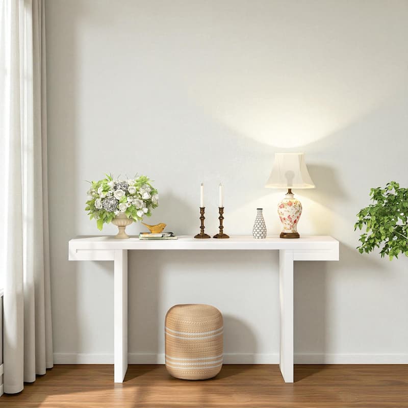 60'' Modern Console Table with Geometric Lines, Painted Finish & Adjustable Feet for Entryway, Hallway or Living Room