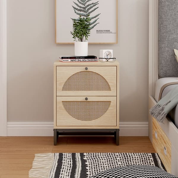 slide 2 of 44, Wooden Nightstand ,Sofa Table With 2 Drawer Natural - 2-drawer