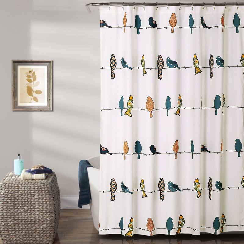 Rowley Birds Shower Curtain, 72"x72", Multi-Color Floral Bird Pattern