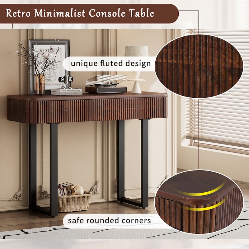 Solid Wood Entryway Table with Fluted Design