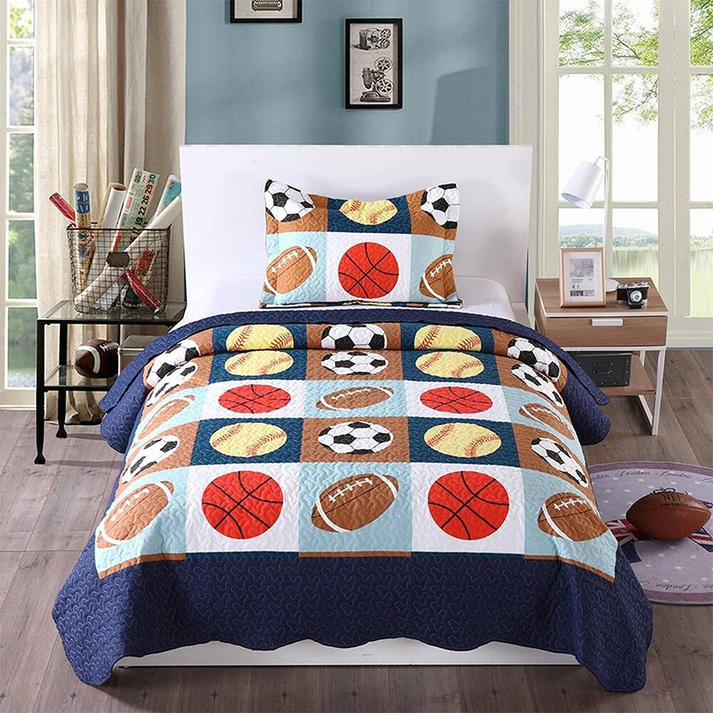2pcs Kids Quilt Bedspread Comforter Set Throw Blanket Boys Girls Full