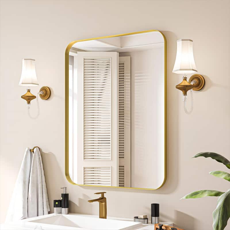 Organnice Rectangular Aluminum Frame Vanity Bathroom Mirror with Clear Glass - 28*36 - Brushed Gold