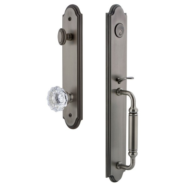 Grandeur ARCCGRFON_ESETD_NA Arc Solid Brass Rose Dummy Full Plate "C" Grip Handleset with Fontainebleau Crystal Knob