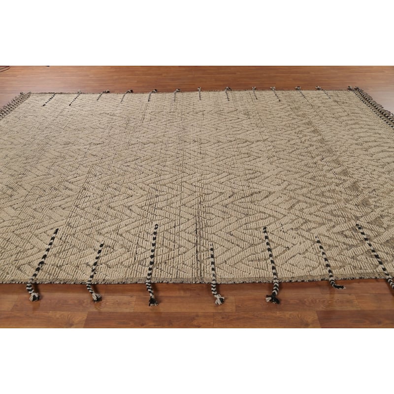 Earth Tone Moroccan Area Rug Handmade Geometric Wool Carpet - 8'9"x 12'10"