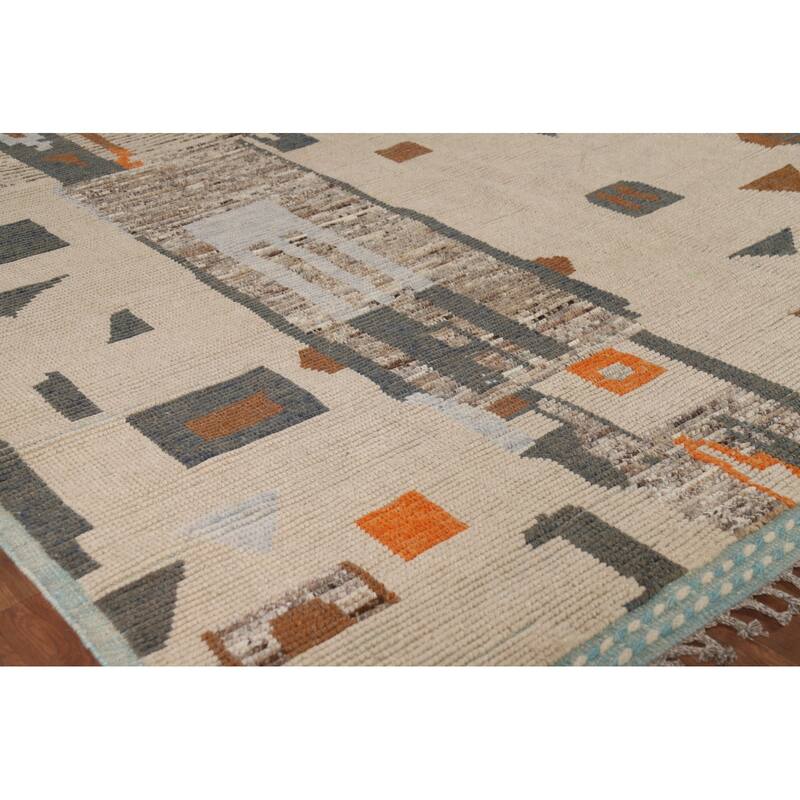 Earth Tone Moroccan Abstract Area Rug Handmade Wool Carpet - 9'0" x 12'4"