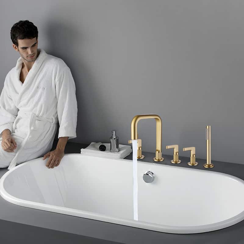Luxury 5-Hole 3-Handle Bathtub Faucet with Handheld Spray