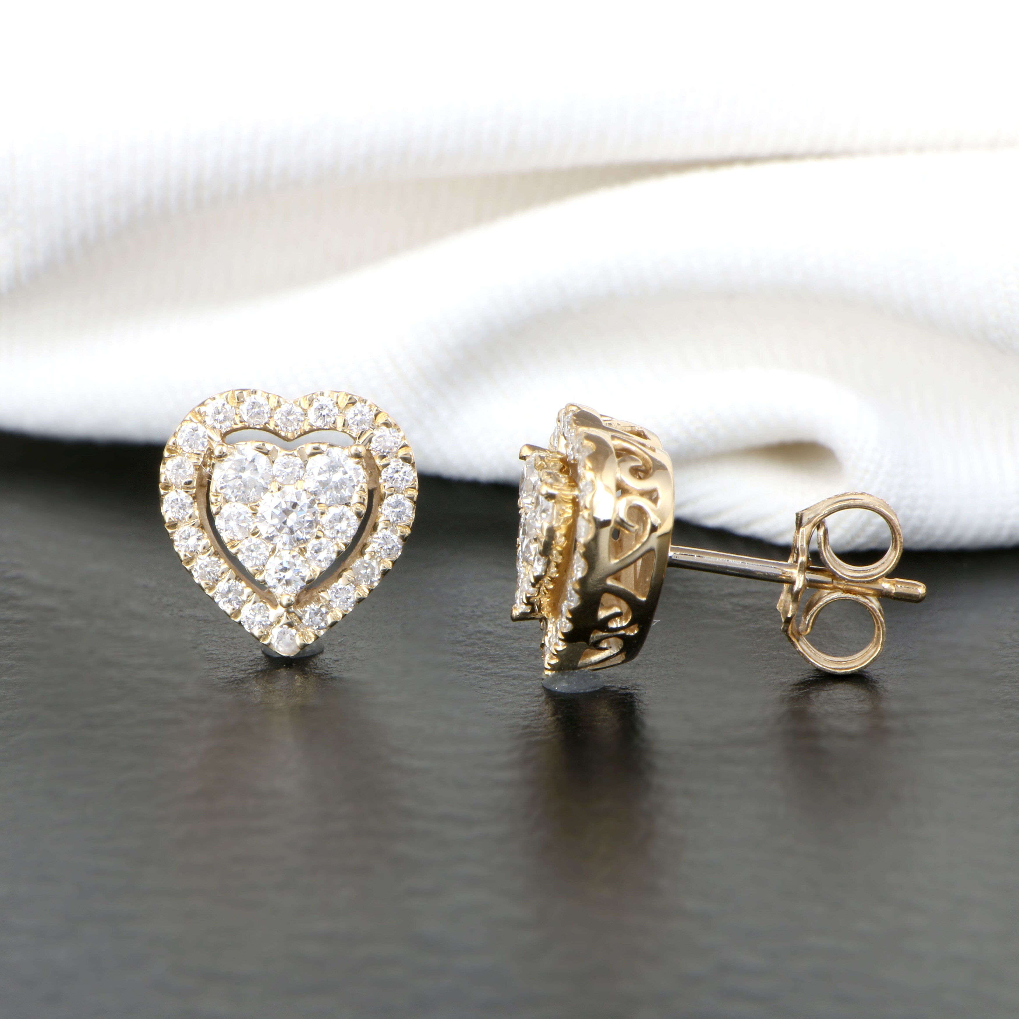 De Couer 14k Yellow Gold 1 2ct Tdw Diamond Heart Shape Earrings Overstock 13519948