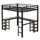 preview thumbnail 5 of 11, Black+Brown Full Size Metal Size Loft Bed with Desk and Shelves, Loft Bed with Ladder and Guardrails