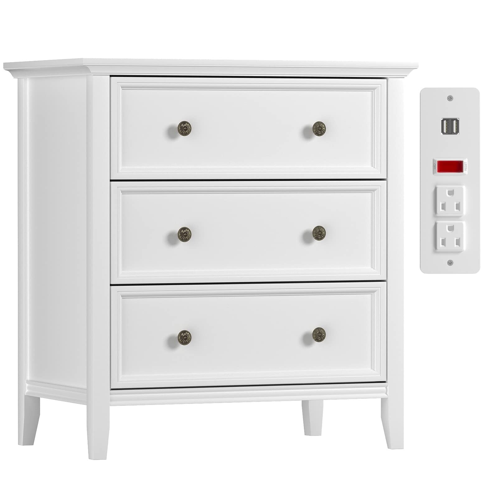 White nightstand outlet with charging station