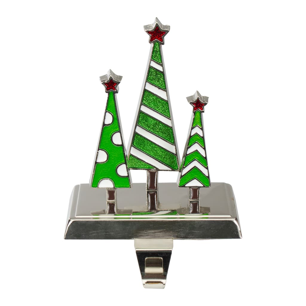 7" Silver, Green and White Christmas Tree Trio Stocking Holder