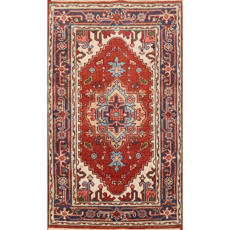Hand Knotted Oriental 100% Wool Carpet Traditional Medallion Oranges & Rust Heriz (serapi) Area Rug - 5' 2'' X 2' 11''