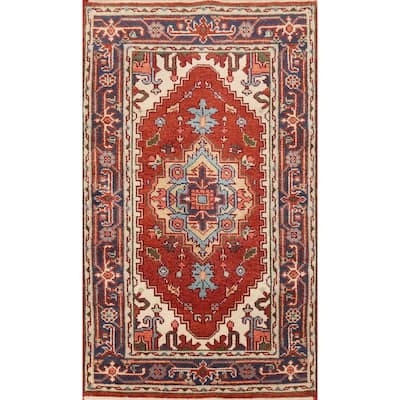 Geometric Heriz Serapi Accent Rug Hand-Knotted Bedroom Wool Carpet - 2'11" x 5'2"