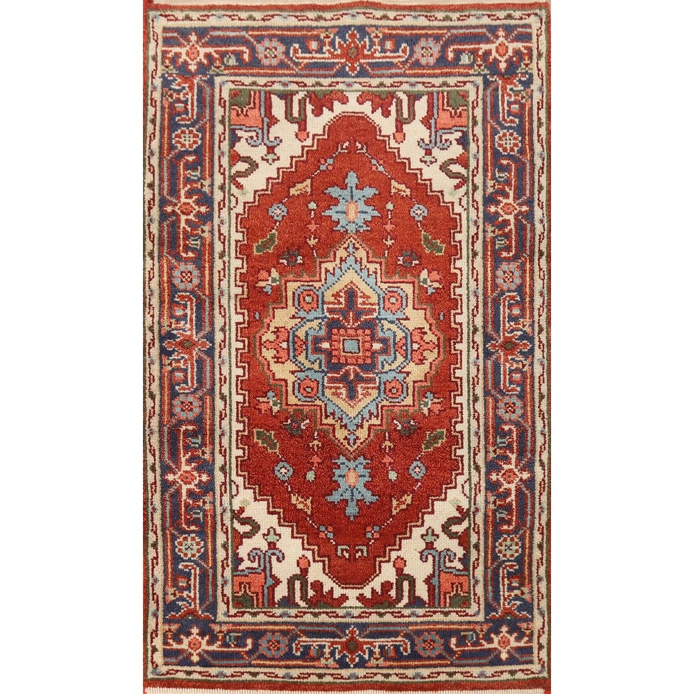 Hand Knotted Oriental 100% Wool Carpet Traditional Medallion Oranges & Rust Heriz (serapi) Area Rug - 5' 2'' X 2' 11''