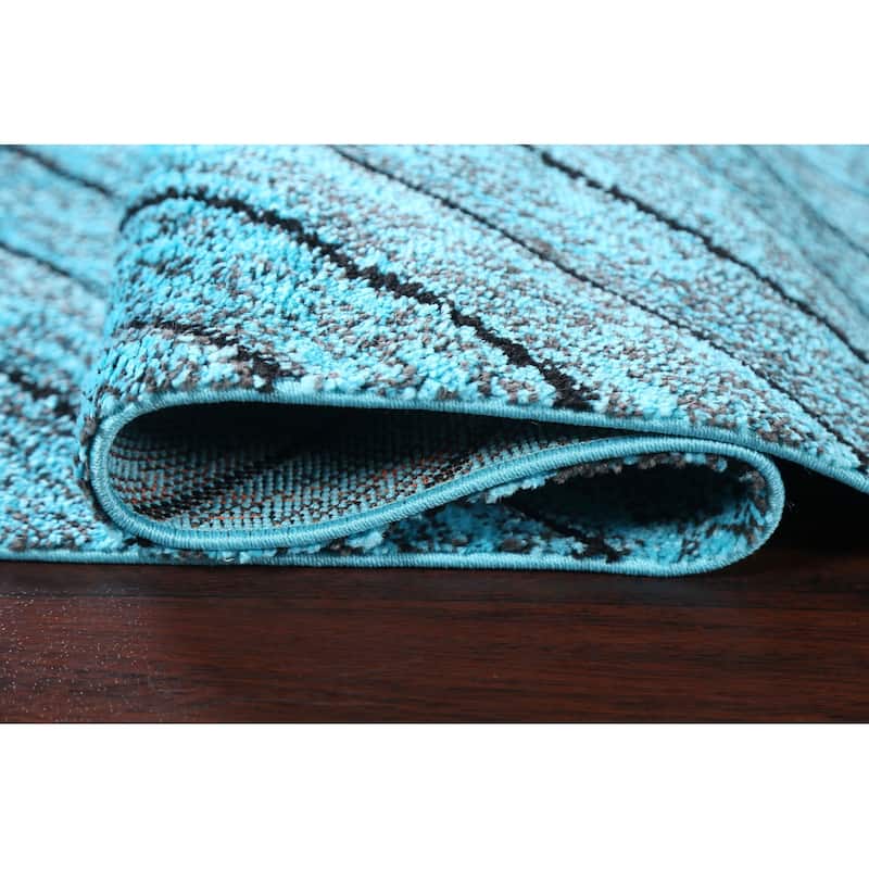 Turquoise Blue Chevron Style Transitional Turkish Rug Oriental Carpet