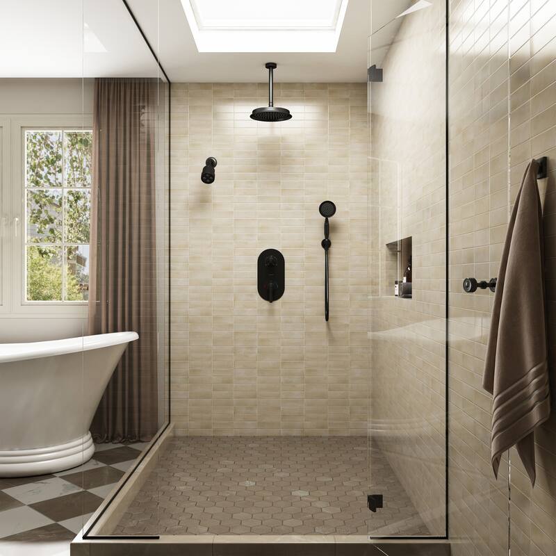 Thermostatic Shower System with 9 in. Rain Shower Head, 4 in. Wall Mount Shower and Handheld Shower, 3-Spray Shower Faucet Set