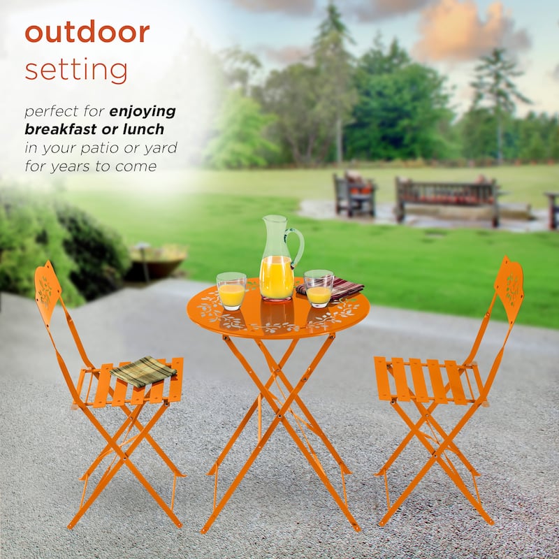 Alpine Corporation Indoor/Outdoor 3-Piece Bistro Set Folding Table and Chairs Patio Seating